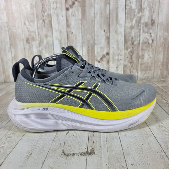 Asics Gel-Nimbus 27 Mens Grey Yellow Running Shoes 1011B958 Size 9
